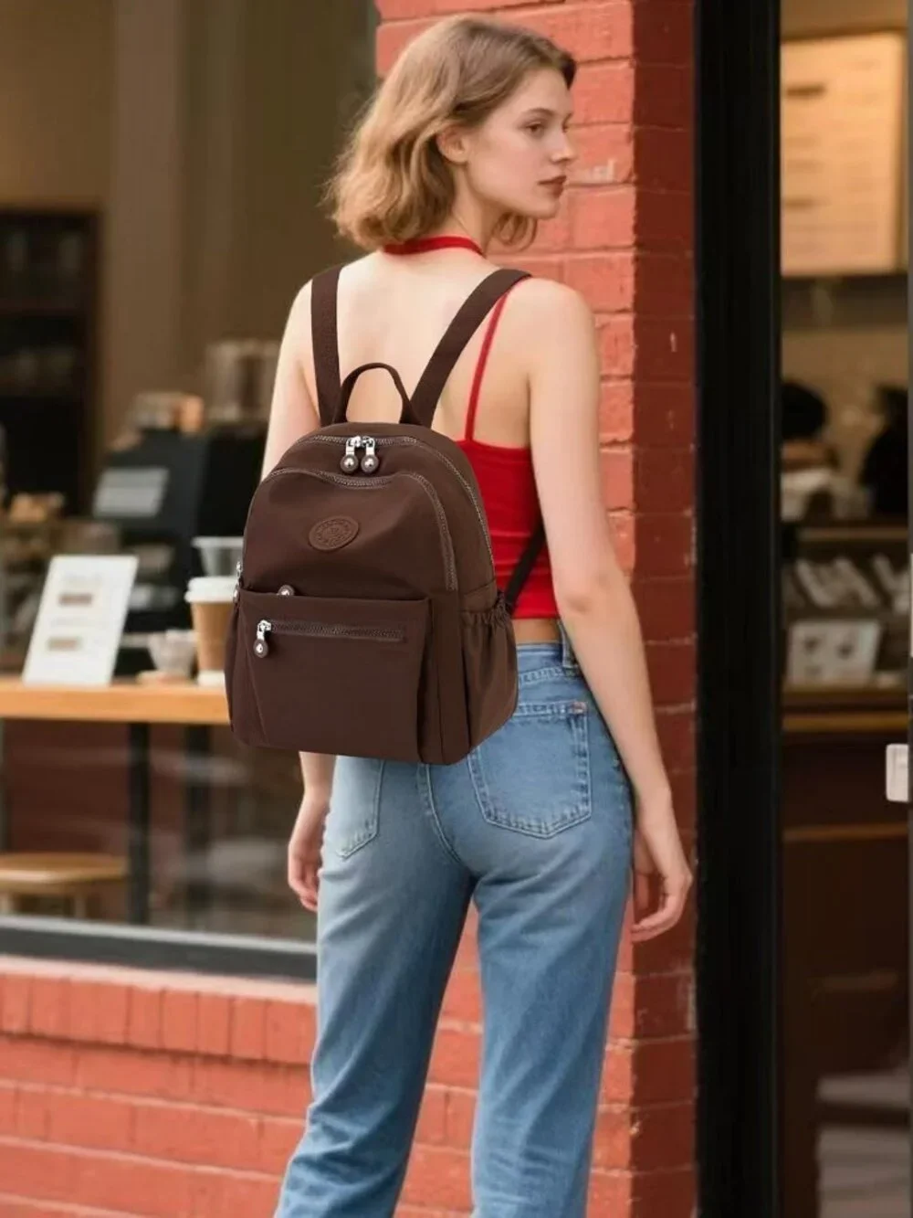 Lightweight Mini Nylon Backpack for Women, Casual Travel Daypack, 11L Brown
